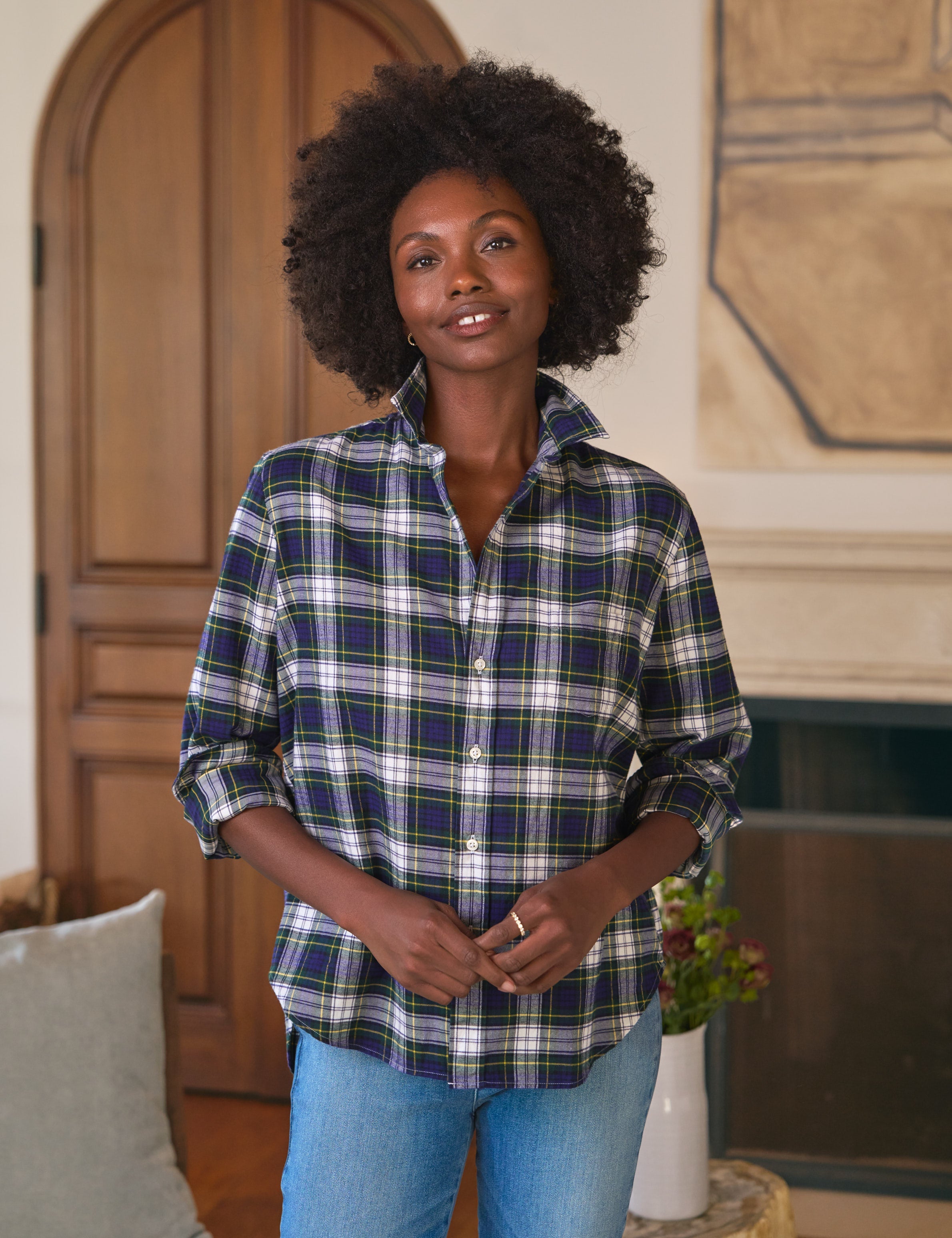 EILEEN Blue and Green with White Plaid, Italian Flannel