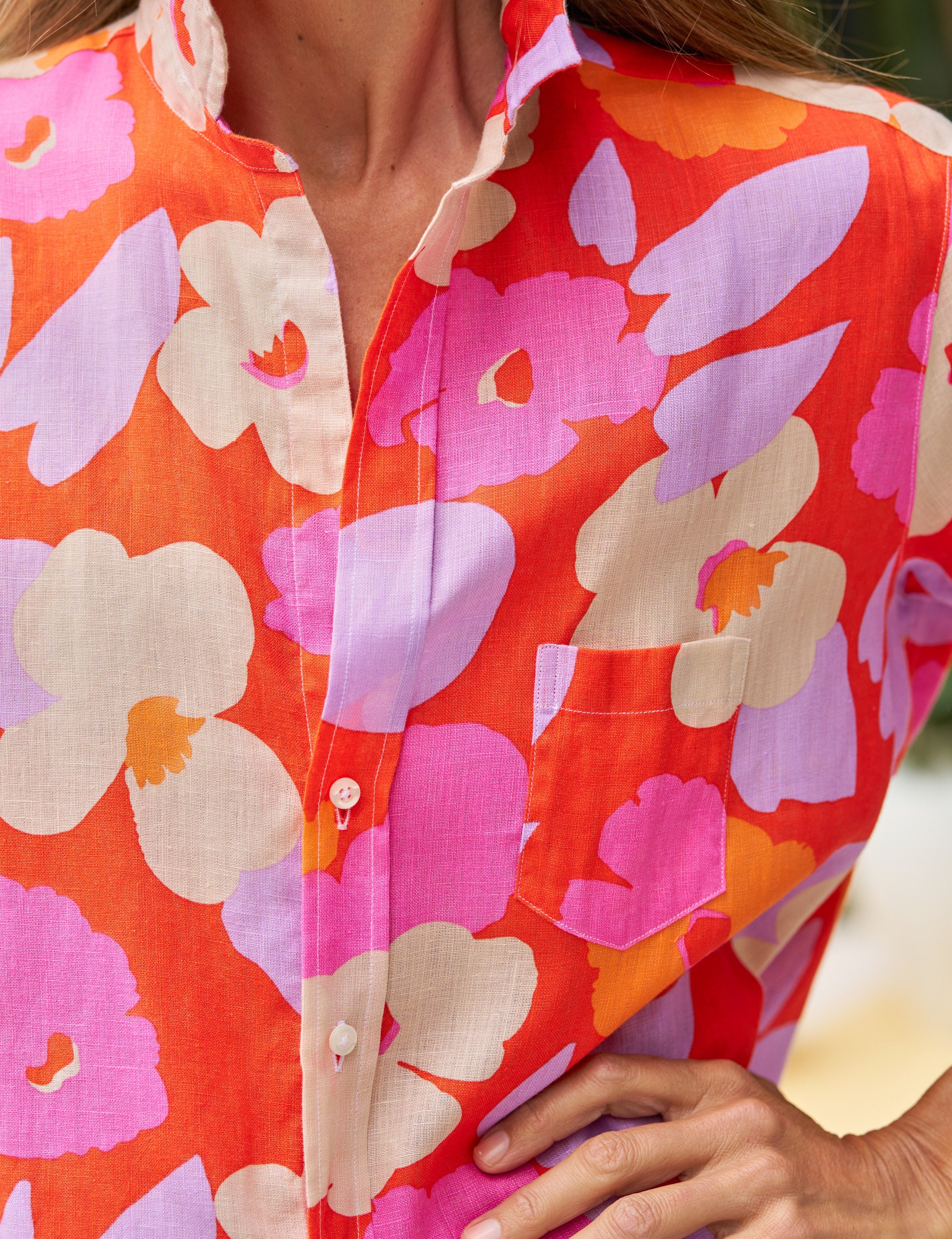 EILEEN Orange and Pink Floral, Italian Classic Linen