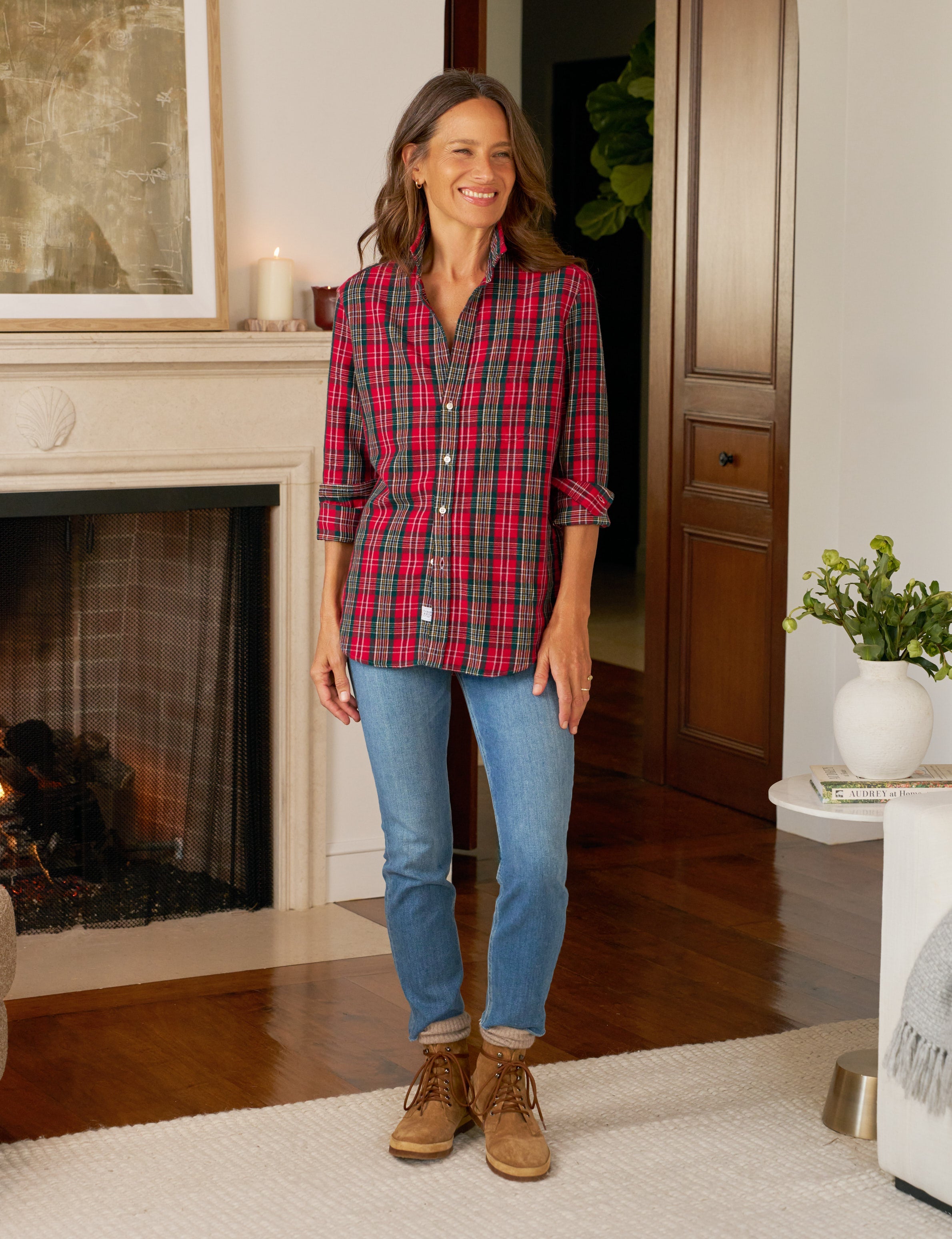 EILEEN Multicolor Red and Green Plaid, Italian Flannel