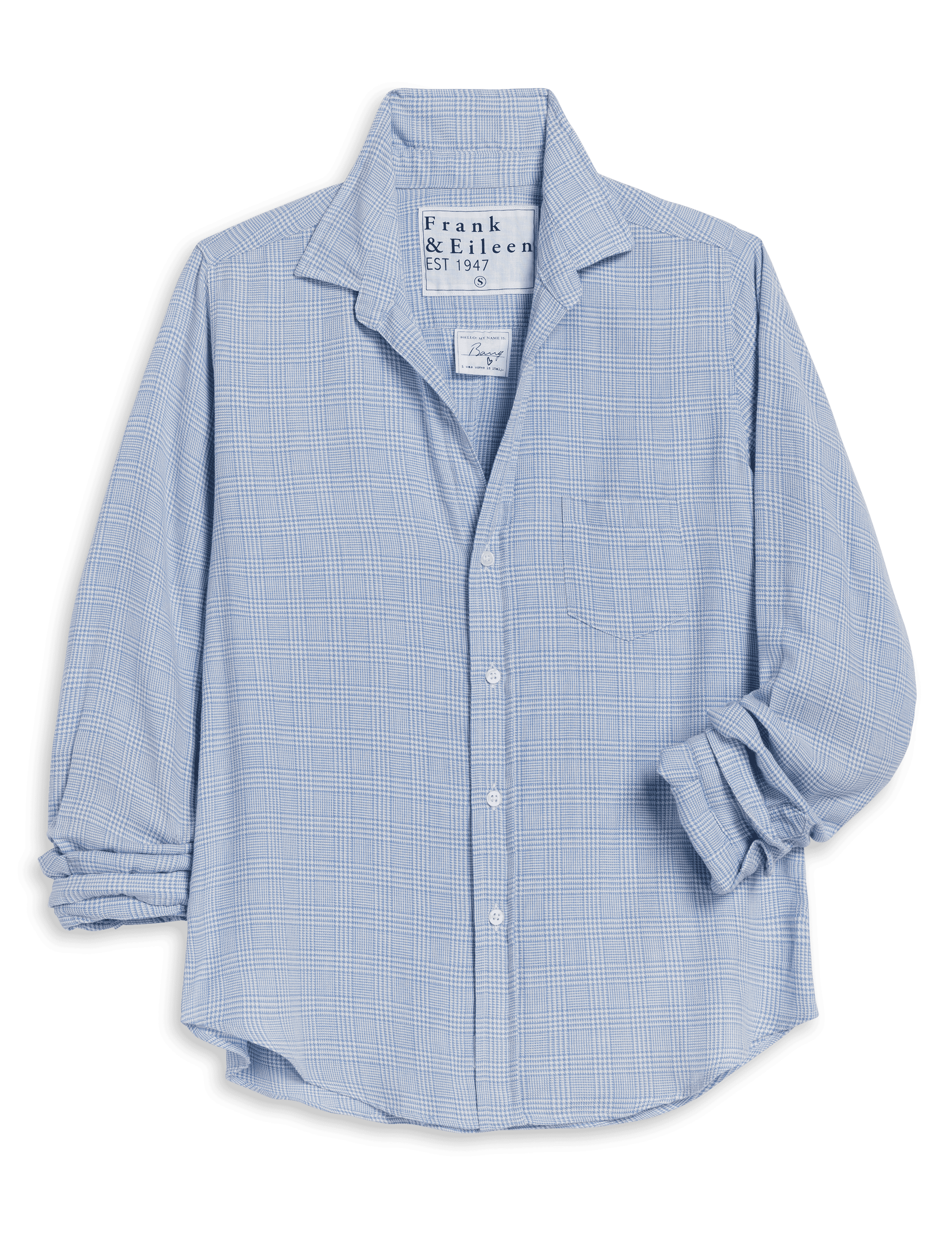 BARRY Light Blue Houndstooth Plaid, Italian Flannel
