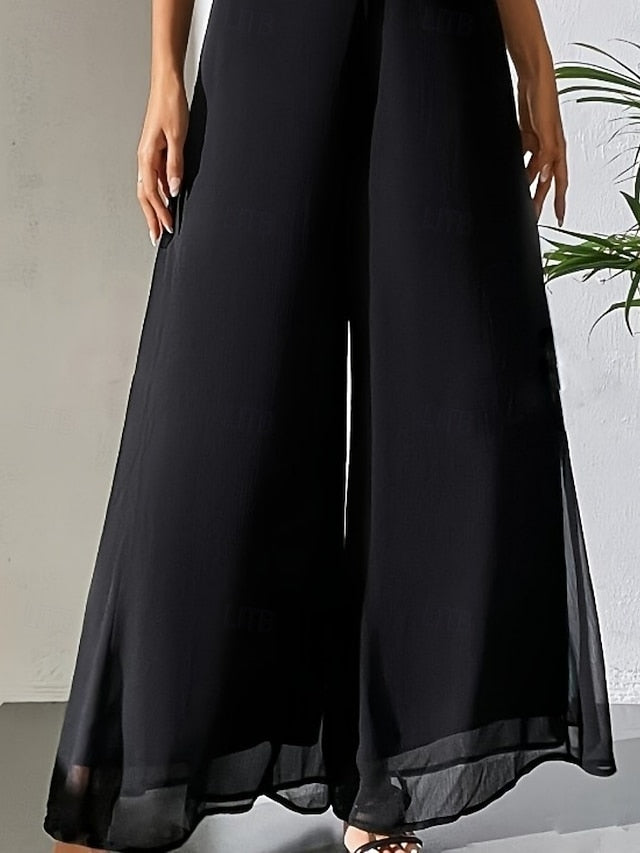 Women's Wide Leg Pants Trousers Vacation Streetwear Lightweight Full Length High Waist Plain Elastic Waist High Cut Breathability Comfortable Micro-elastic Outdoor Holiday Daily Wear Black White Pink