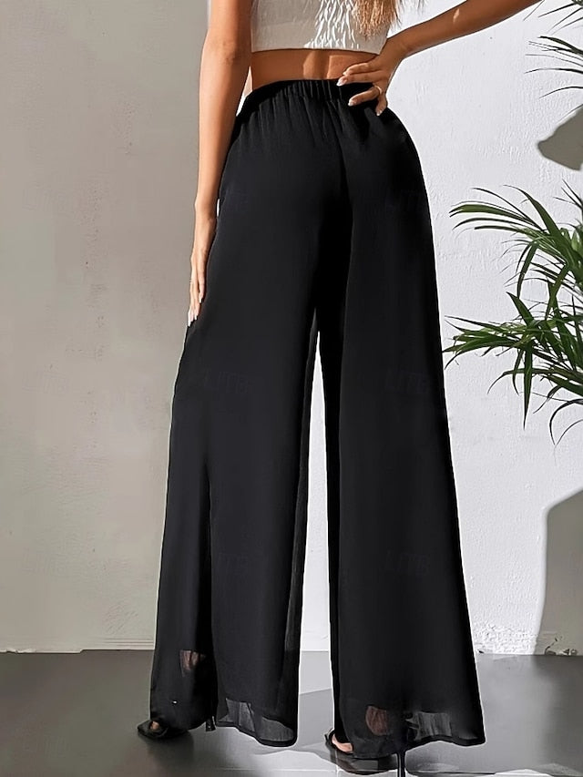 Women's Wide Leg Pants Trousers Vacation Streetwear Lightweight Full Length High Waist Plain Elastic Waist High Cut Breathability Comfortable Micro-elastic Outdoor Holiday Daily Wear Black White Pink