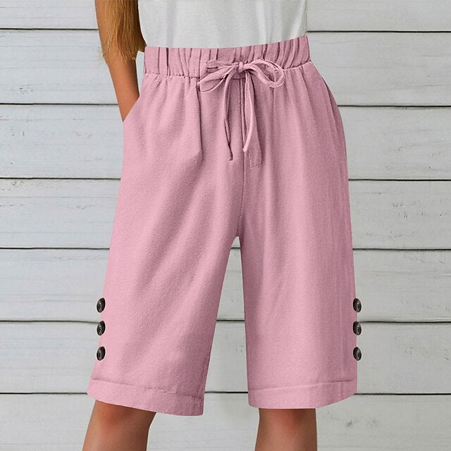 Women's Shorts Summer Shorts Beach Shorts Vacation Fashion Casual Daily Knee Length Mid Waist Drawstring Pocket Elastic Waistband Comfort Soft Breathable Inelastic Streetwear Beach Holiday claret