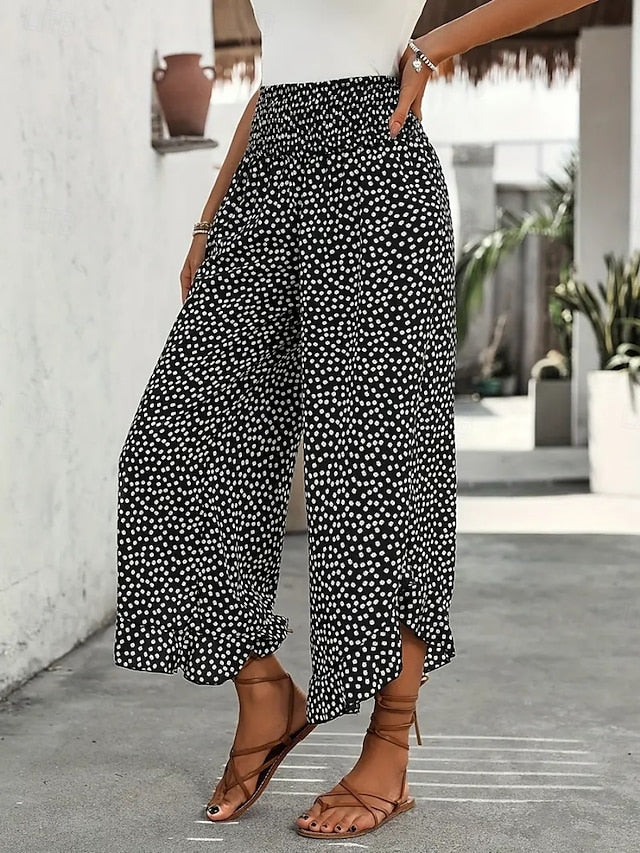 Women's Wide Leg Chinos Fashion Streetwear Full Length High Waist Polka Dot Pocket Elastic Waistband Print Comfy Soft Comfortable Micro-elastic Outdoor Street Black Red Green Spring Fall Regular Fit