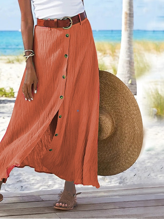 Women's Fashion coastal grandma style Summer Maxi Skirts Solid Colored Split Daily Vacation Black White Navy Blue Orange Autumn / Fall Polyester