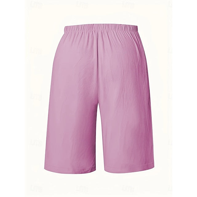 Women's Shorts Summer Shorts Bermuda shorts Beach Shorts Vacation Fashion Casual Knee Length High Waist Plain Drawstring Pocket Comfort Lightweight Soft Micro-elastic Outdoor Beach Holiday Blue Army