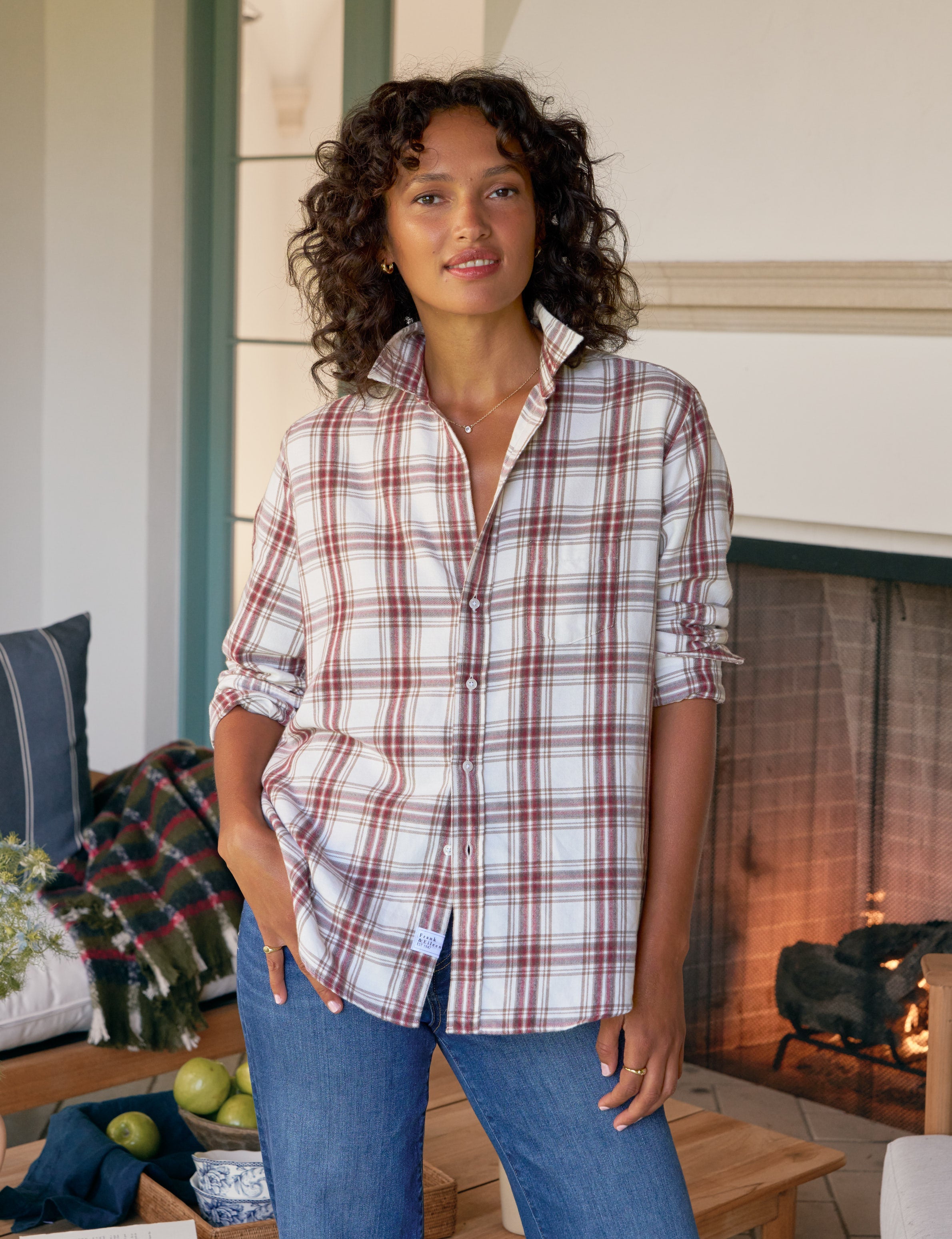 EILEEN Cream and Wine with Brown Plaid, Italian Flannel