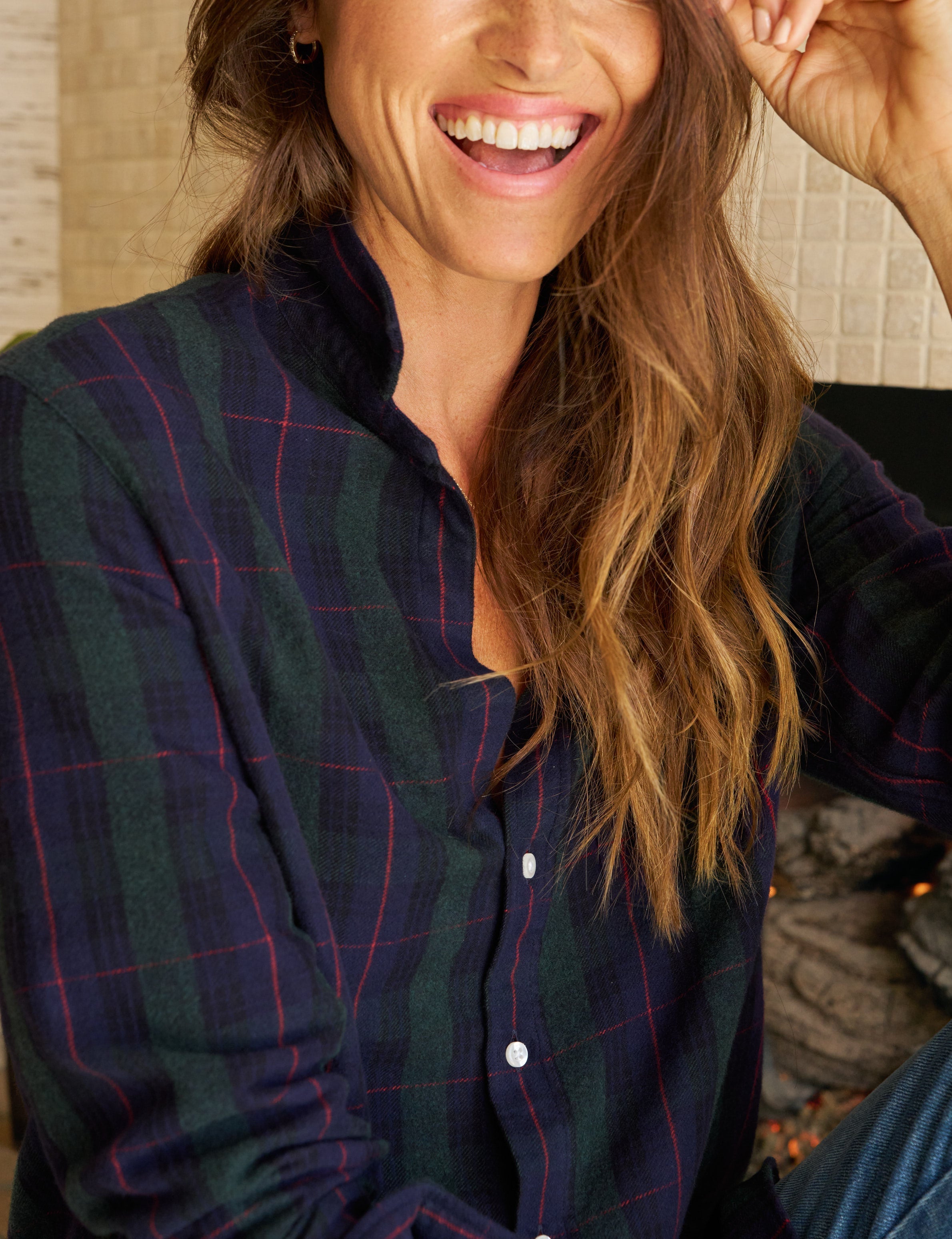 EILEEN Blue and Green with Red Plaid, Italian Flannel