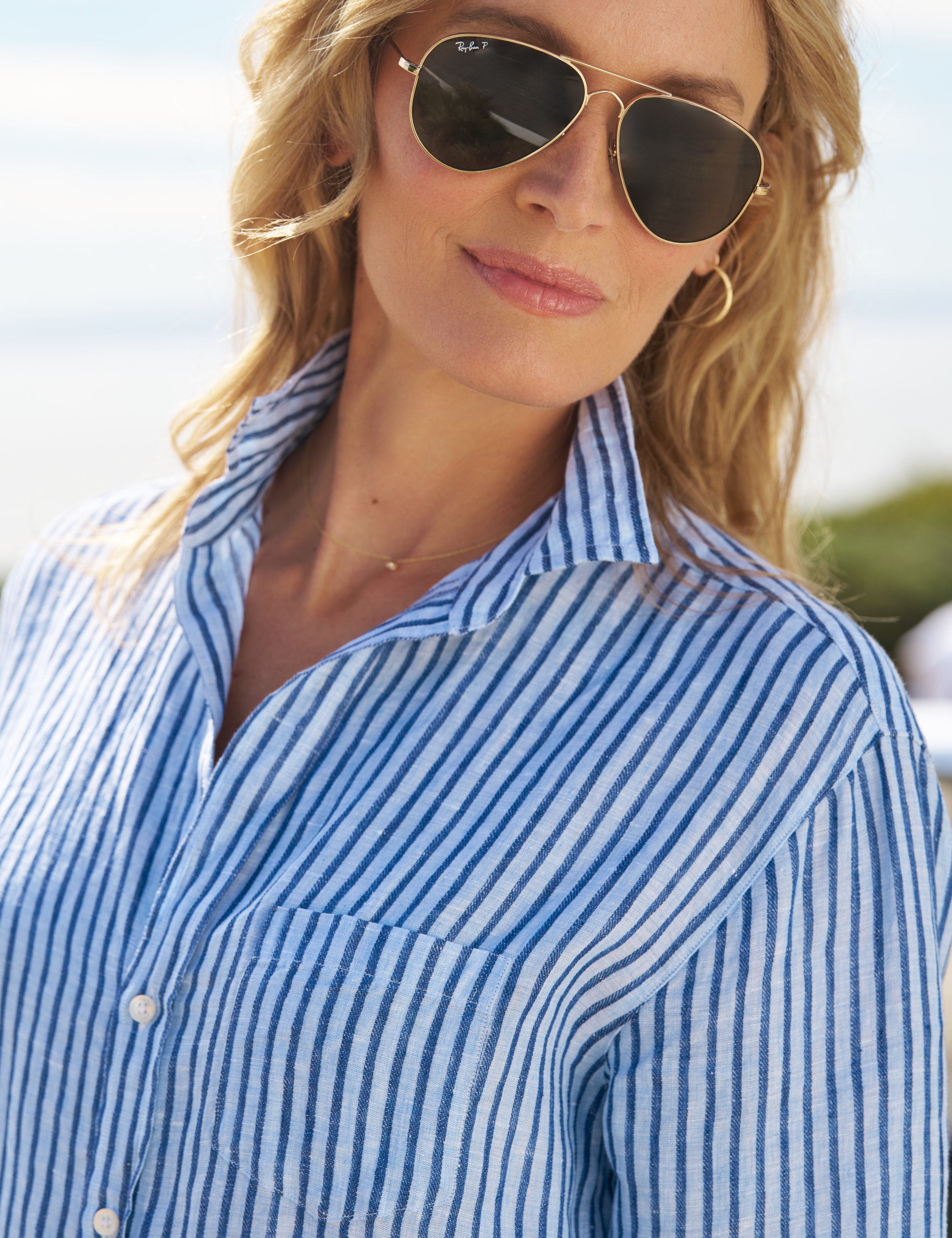 MARY Blue and Navy Textured Stripe, Italian Classic Linen