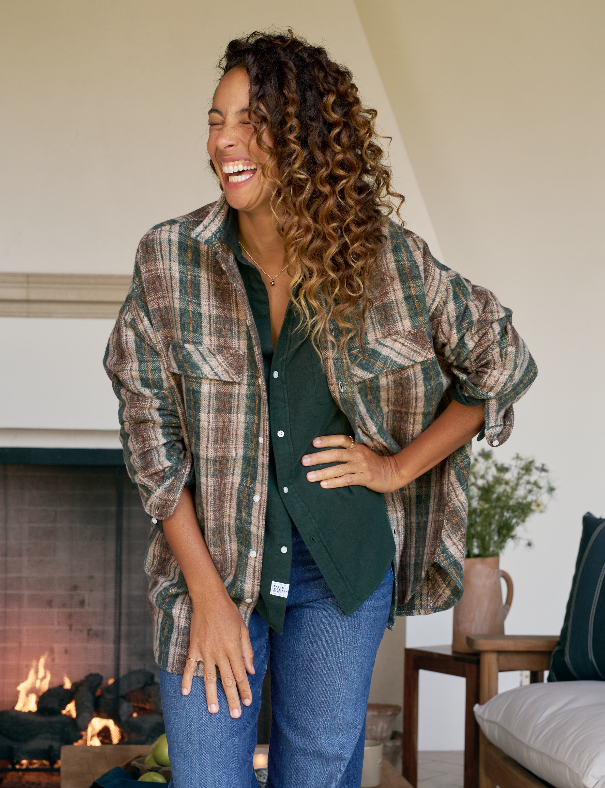 MCLOGHLIN Brown and Green with Sand Plaid, Italian Flannel