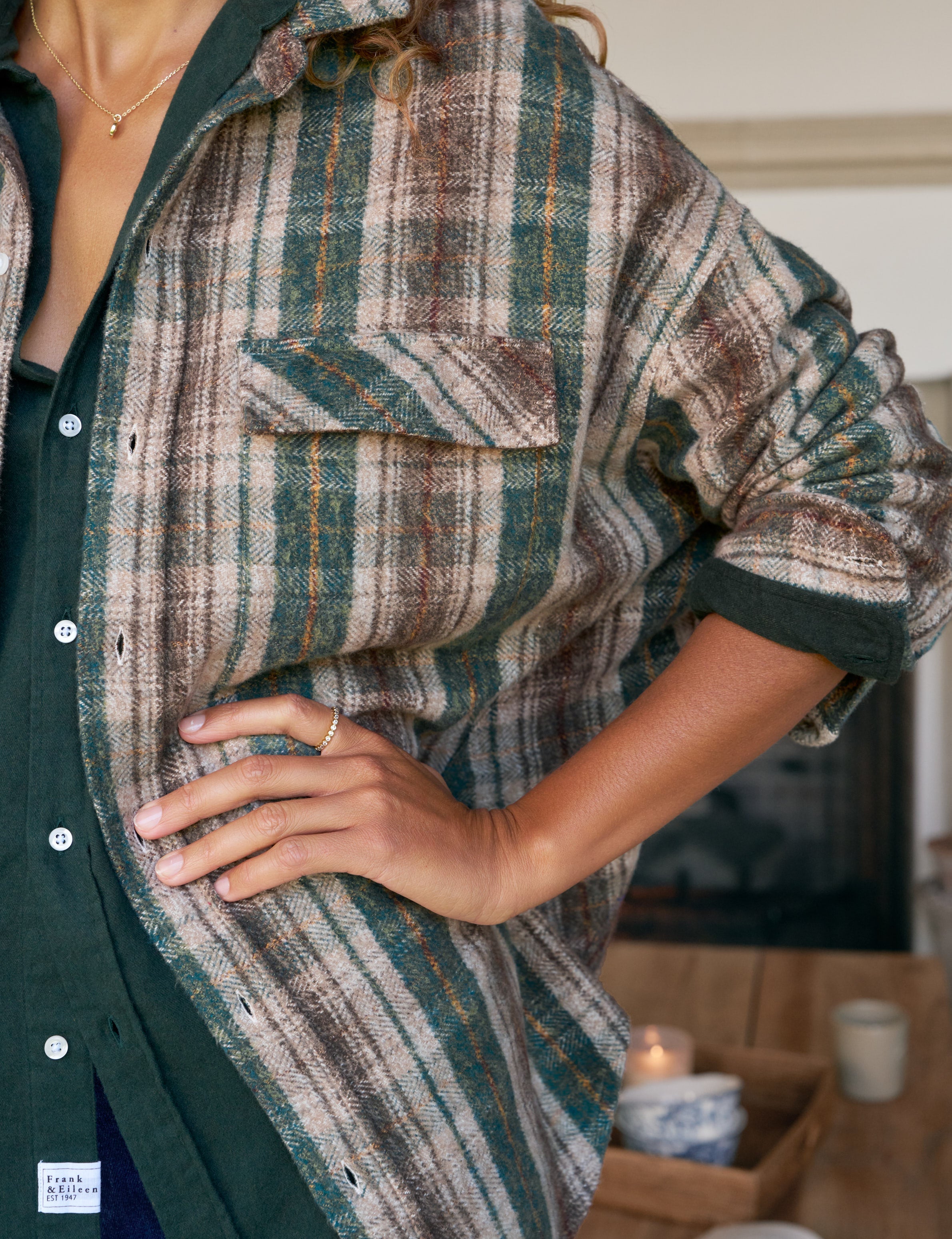 MCLOGHLIN Brown and Green with Sand Plaid, Italian Flannel