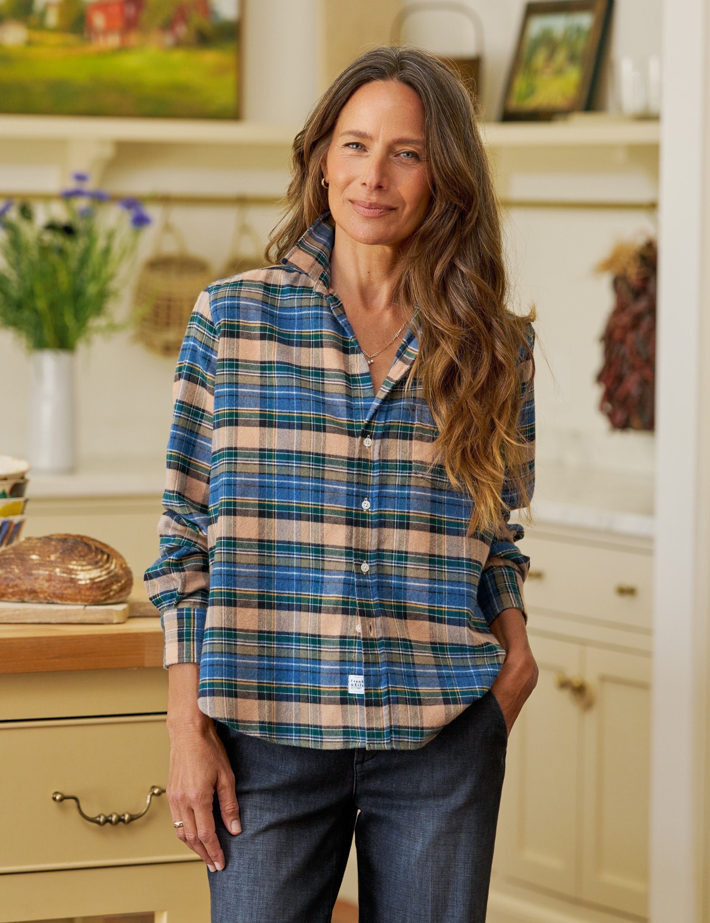 EILEEN Brown and Green with Blue Plaid, Italian Flannel