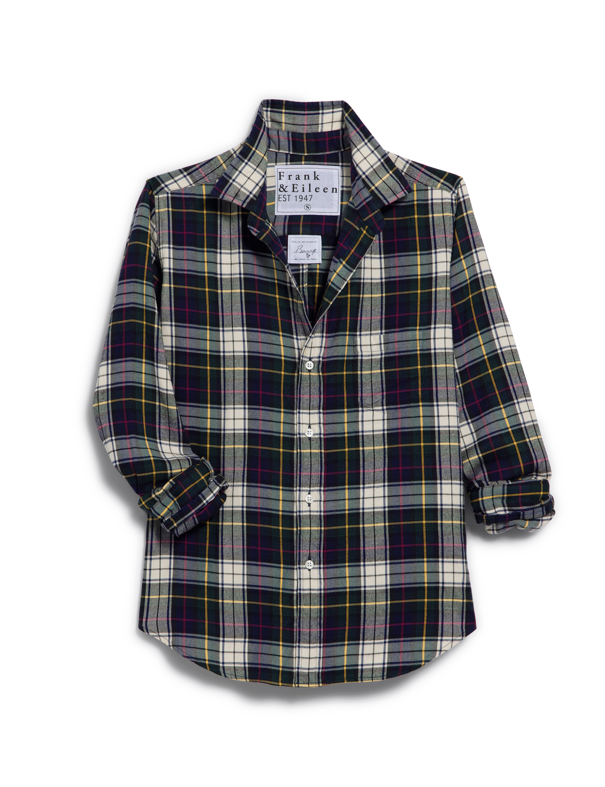 BARRY Navy and Green with Yellow Plaid, Italian Flannel