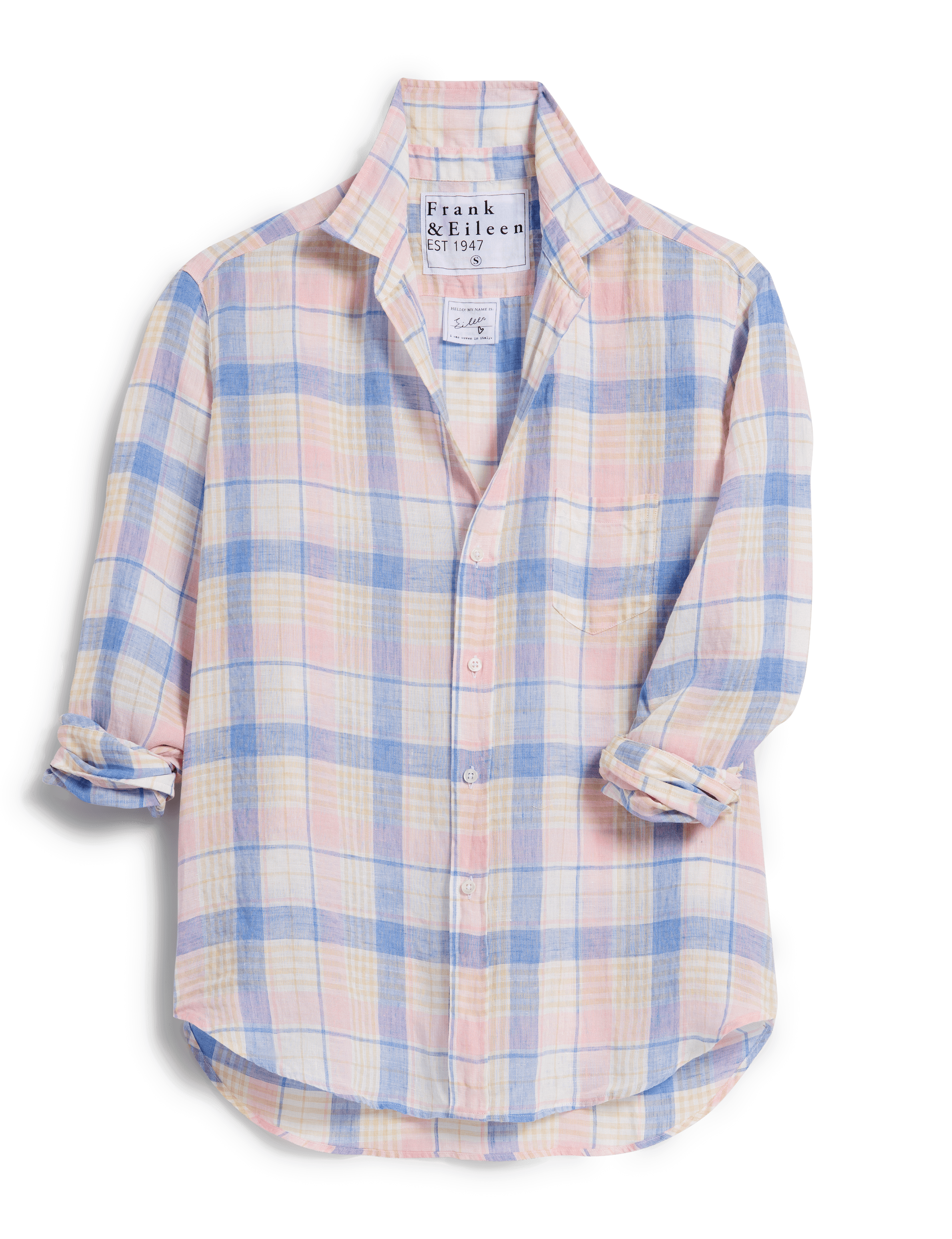 EILEEN Pink and Sand Blue Plaid, Italian Classic Linen
