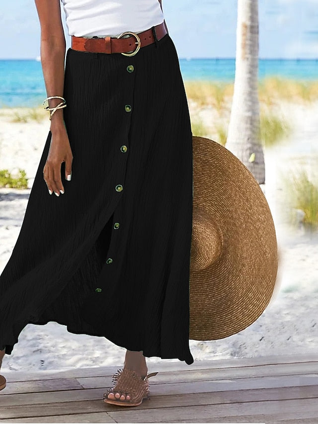 Women's Fashion coastal grandma style Summer Maxi Skirts Solid Colored Split Daily Vacation Black White Navy Blue Orange Autumn / Fall Polyester