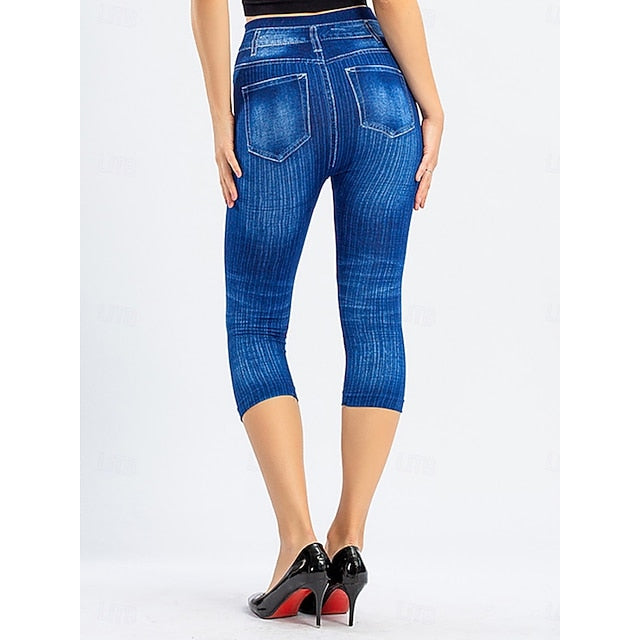 Women's Leggings Vintage Streetwear Casual Capris High Waist Plain Printing Comfy Soft Comfortable Stretchy Outdoor Street Blue Black Red Gray Summer Slim Fit