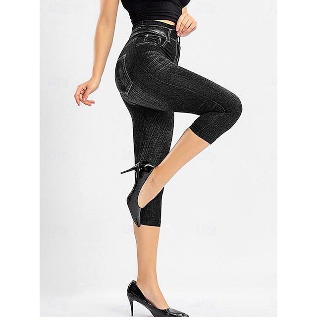 Women's Leggings Vintage Streetwear Casual Capris High Waist Plain Printing Comfy Soft Comfortable Stretchy Outdoor Street Blue Black Red Gray Summer Slim Fit