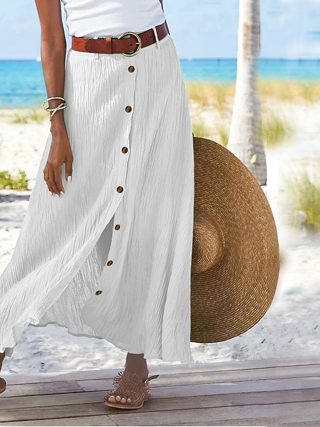 Women's Fashion coastal grandma style Summer Maxi Skirts Solid Colored Split Daily Vacation Black White Navy Blue Orange Autumn / Fall Polyester