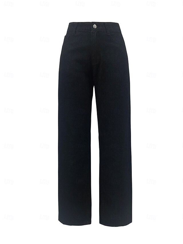 Women's Jeans Chinos Straight Vacation Vintage Streetwear Full Length Medium Waist Plain Pocket Elastic Waist Comfortable Inelastic Micro-elastic Daily Outdoor Street Navy Black Light Blue Fall Winter