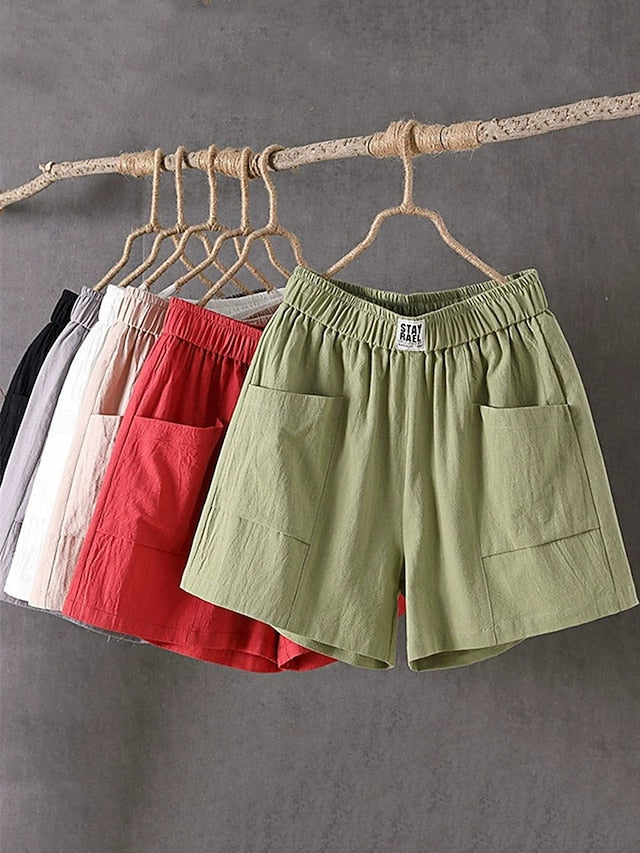 Women's Cotton Linen Pants Slacks Baggy Pants Cropped Pants Solid Classic Ankle-Length Mid Waist Pocket Baggy Elastic Drawstring Design Comfort Breathability Soft Micro-elastic Casual Dailywear Black