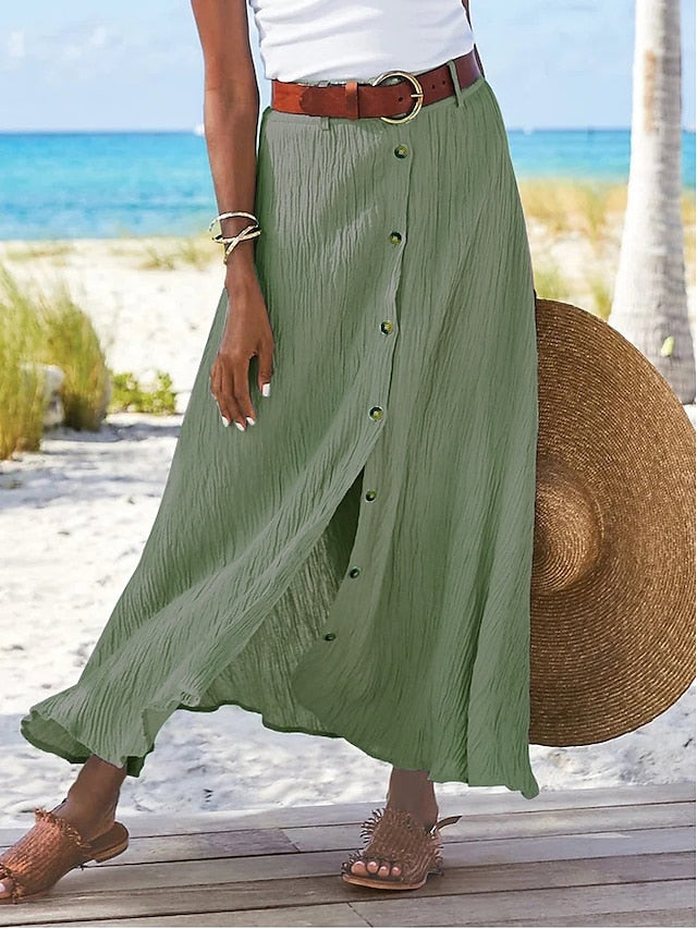 Women's Fashion coastal grandma style Summer Maxi Skirts Solid Colored Split Daily Vacation Black White Navy Blue Orange Autumn / Fall Polyester