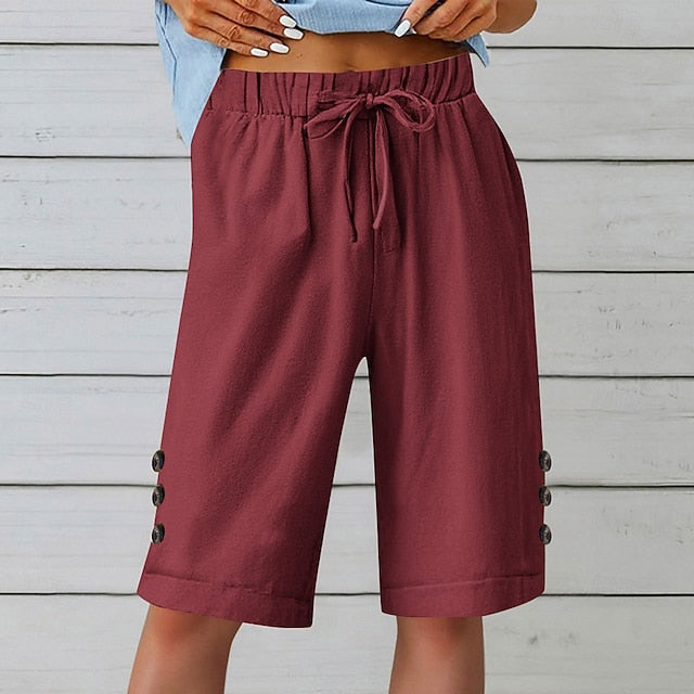 Women's Shorts Summer Shorts Beach Shorts Vacation Fashion Casual Daily Knee Length Mid Waist Drawstring Pocket Elastic Waistband Comfort Soft Breathable Inelastic Streetwear Beach Holiday claret