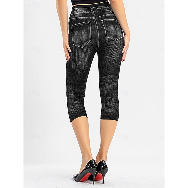 Women's Leggings Vintage Streetwear Casual Capris High Waist Plain Printing Comfy Soft Comfortable Stretchy Outdoor Street Blue Black Red Gray Summer Slim Fit