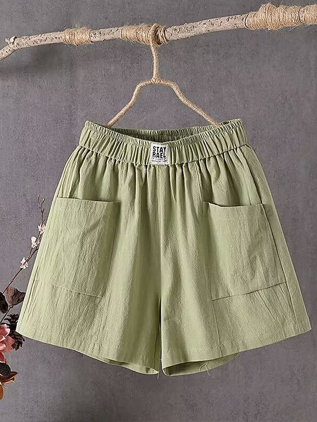Women's Cotton Linen Pants Slacks Baggy Pants Cropped Pants Solid Classic Ankle-Length Mid Waist Pocket Baggy Elastic Drawstring Design Comfort Breathability Soft Micro-elastic Casual Dailywear Black