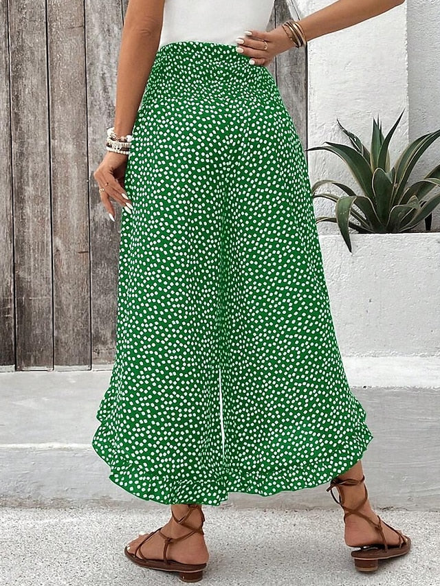 Women's Wide Leg Chinos Fashion Streetwear Full Length High Waist Polka Dot Pocket Elastic Waistband Print Comfy Soft Comfortable Micro-elastic Outdoor Street Black Red Green Spring Fall Regular Fit