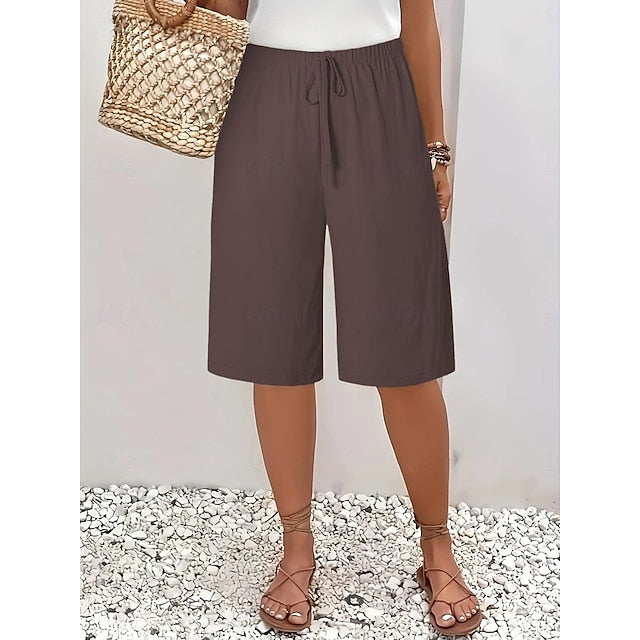 Women's Shorts Summer Shorts Bermuda shorts Beach Shorts Vacation Fashion Casual Knee Length High Waist Plain Drawstring Pocket Comfort Lightweight Soft Micro-elastic Outdoor Beach Holiday Blue Army
