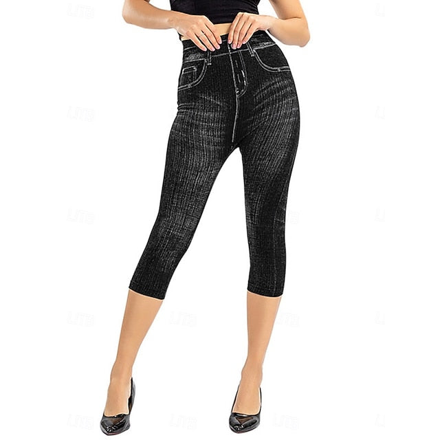 Women's Leggings Vintage Streetwear Casual Capris High Waist Plain Printing Comfy Soft Comfortable Stretchy Outdoor Street Blue Black Red Gray Summer Slim Fit