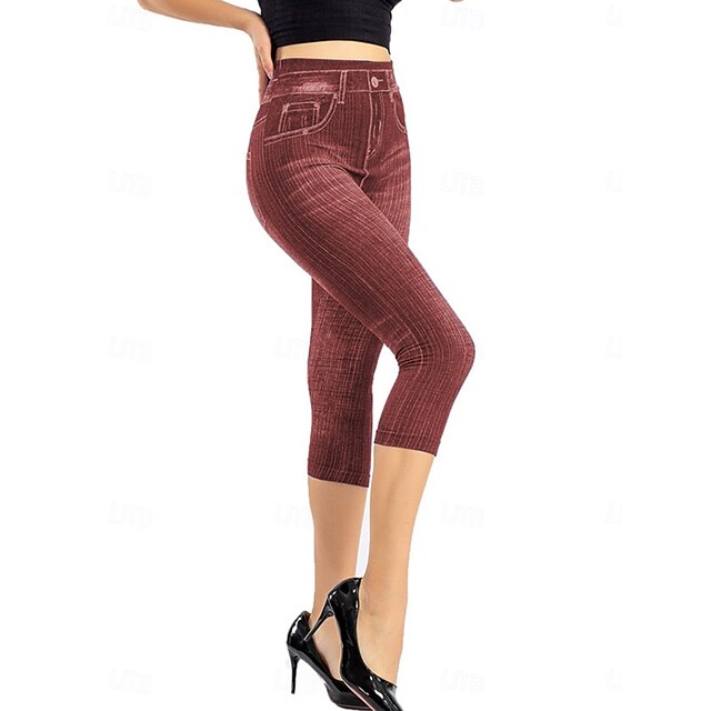Women's Leggings Vintage Streetwear Casual Capris High Waist Plain Printing Comfy Soft Comfortable Stretchy Outdoor Street Blue Black Red Gray Summer Slim Fit