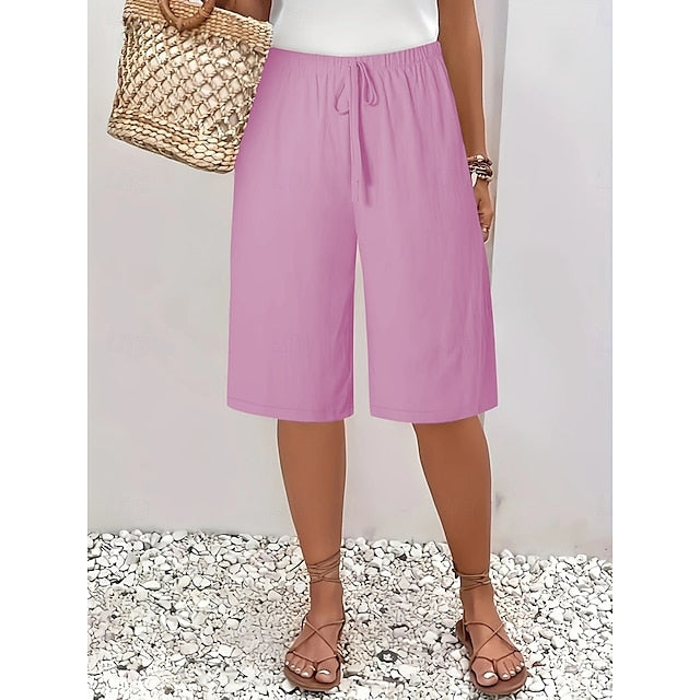 Women's Shorts Summer Shorts Bermuda shorts Beach Shorts Vacation Fashion Casual Knee Length High Waist Plain Drawstring Pocket Comfort Lightweight Soft Micro-elastic Outdoor Beach Holiday Blue Army