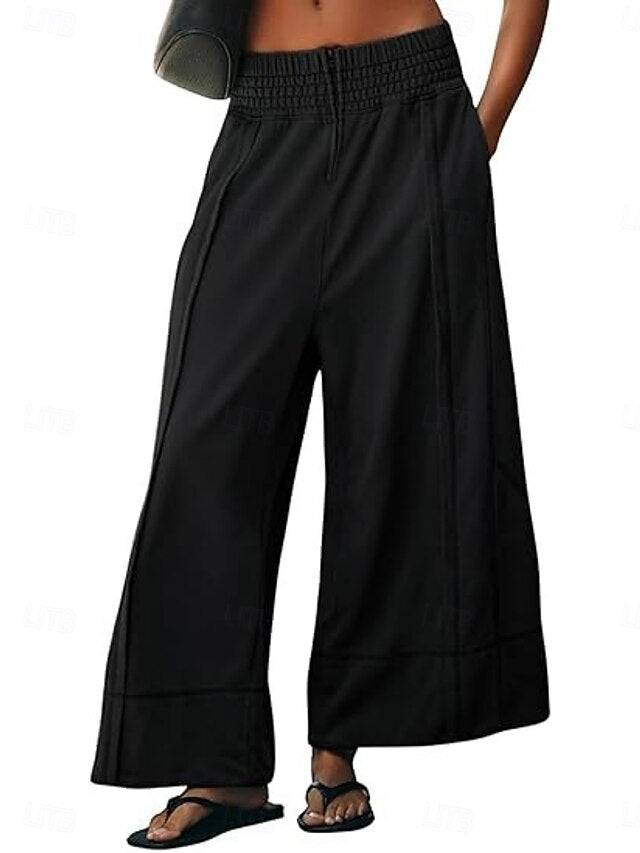 Women's Culottes Wide Leg Wide Leg Chinos Streetwear Casual Full Length Medium Waist Plain Elastic Waistband Comfy Comfort Inelastic Daily Outdoor Street Blue Apricot Black Red Spring Fall Loose Fit