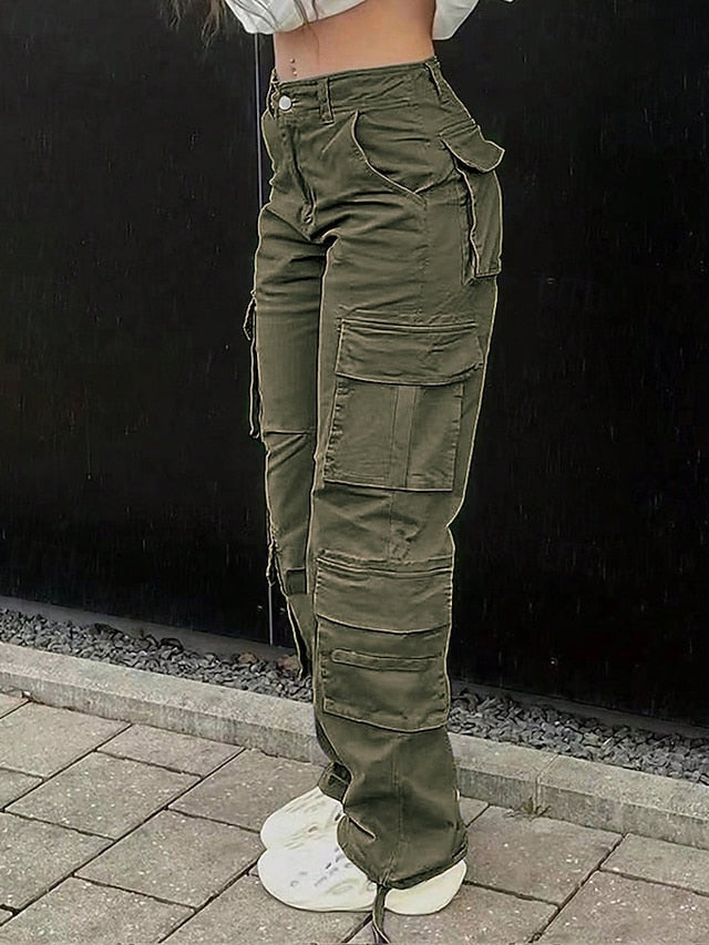 Women's Cargo Pants Pants Trousers Fashion Streetwear Full Length Natural Solid Colored Multi Pocket Comfortable Micro-elastic Sports & Outdoor Daily Wear Black Khaki Army Green Dark Gray Summer