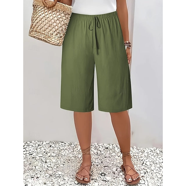 Women's Shorts Summer Shorts Bermuda shorts Beach Shorts Vacation Fashion Casual Knee Length High Waist Plain Drawstring Pocket Comfort Lightweight Soft Micro-elastic Outdoor Beach Holiday Blue Army