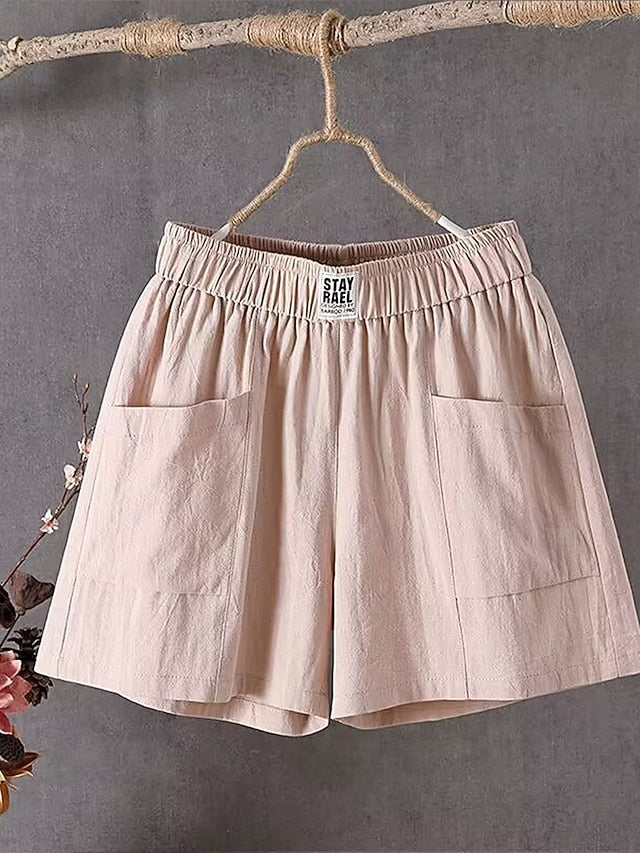 Women's Cotton Linen Pants Slacks Baggy Pants Cropped Pants Solid Classic Ankle-Length Mid Waist Pocket Baggy Elastic Drawstring Design Comfort Breathability Soft Micro-elastic Casual Dailywear Black