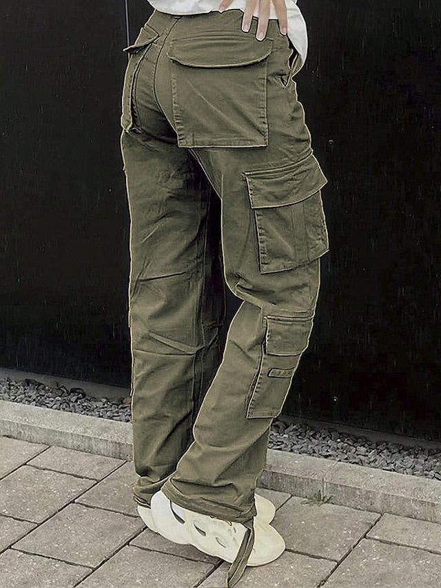Women's Cargo Pants Pants Trousers Fashion Streetwear Full Length Natural Solid Colored Multi Pocket Comfortable Micro-elastic Sports & Outdoor Daily Wear Black Khaki Army Green Dark Gray Summer