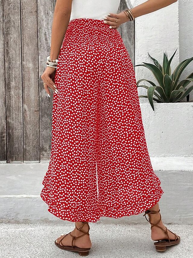Women's Wide Leg Chinos Fashion Streetwear Full Length High Waist Polka Dot Pocket Elastic Waistband Print Comfy Soft Comfortable Micro-elastic Outdoor Street Black Red Green Spring Fall Regular Fit