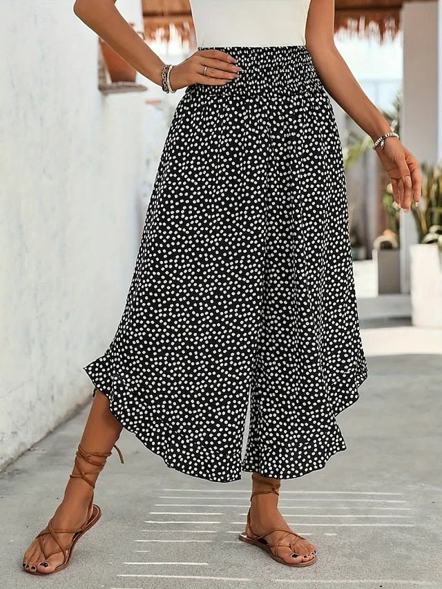 Women's Wide Leg Chinos Fashion Streetwear Full Length High Waist Polka Dot Pocket Elastic Waistband Print Comfy Soft Comfortable Micro-elastic Outdoor Street Black Red Green Spring Fall Regular Fit
