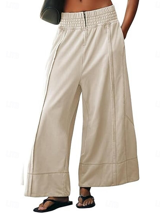 Women's Culottes Wide Leg Wide Leg Chinos Streetwear Casual Full Length Medium Waist Plain Elastic Waistband Comfy Comfort Inelastic Daily Outdoor Street Blue Apricot Black Red Spring Fall Loose Fit