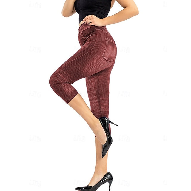 Women's Leggings Vintage Streetwear Casual Capris High Waist Plain Printing Comfy Soft Comfortable Stretchy Outdoor Street Blue Black Red Gray Summer Slim Fit
