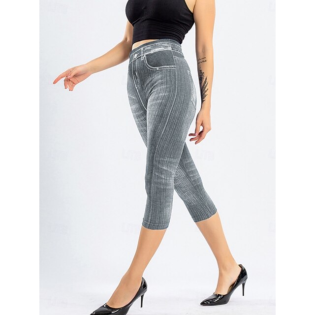 Women's Leggings Vintage Streetwear Casual Capris High Waist Plain Printing Comfy Soft Comfortable Stretchy Outdoor Street Blue Black Red Gray Summer Slim Fit