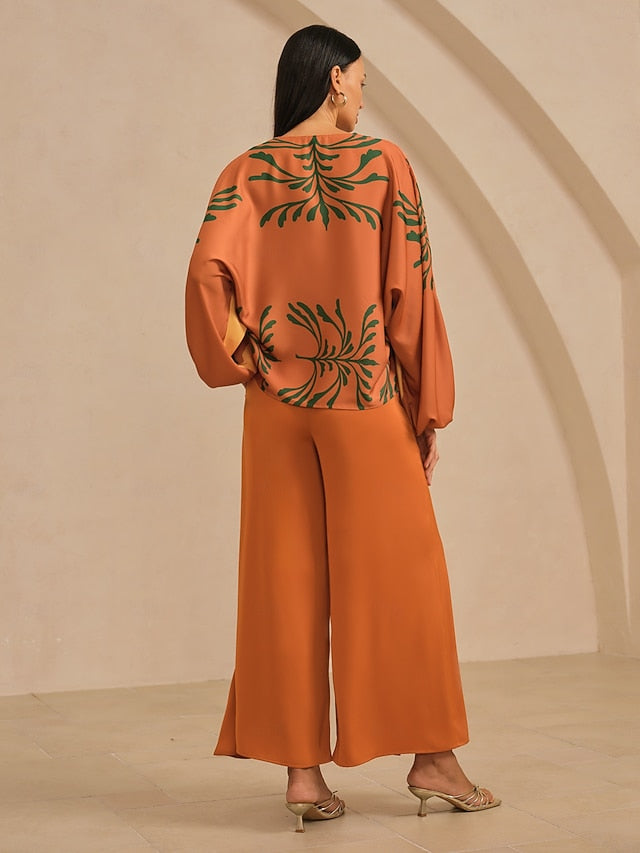 Women's Wide Leg Pants Khaki Satin Elastic Waist Pleated Hawaiian Vacation Casual Daily Spring Summer Autumn