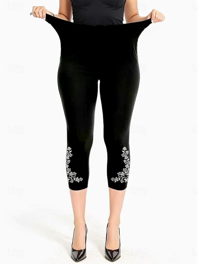 Women's Leggings Capri Pants High Elasticity Vacation Vintage Fashion Calf-Length Mid Waist Floral Graphic Printing Breathable Soft  Vacation Casual Daily Robin's Egg Blue Black Deep Blue Light Blue