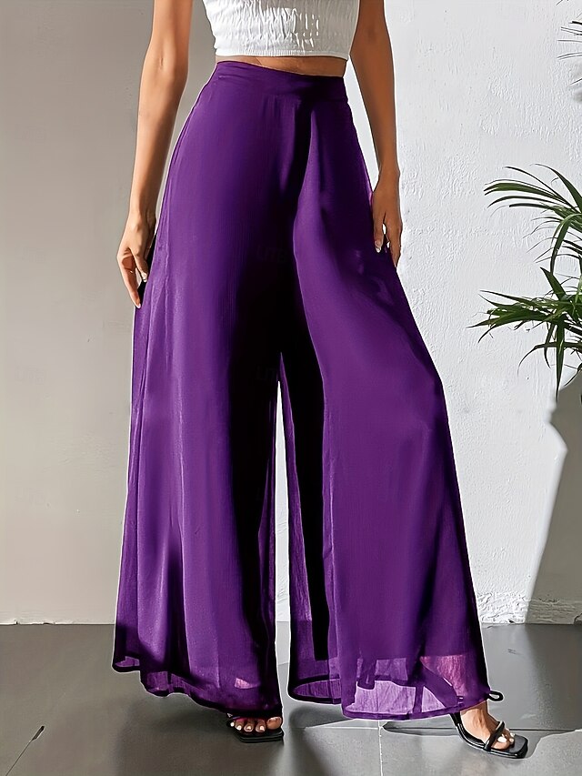 Women's Wide Leg Pants Trousers Vacation Streetwear Lightweight Full Length High Waist Plain Elastic Waist High Cut Breathability Comfortable Micro-elastic Outdoor Holiday Daily Wear Black White Pink